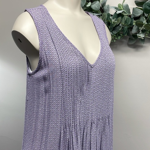 Old Navy Pleated Crepe Purple and White Print Sleeveless Dress S P - Picture 7 of 14